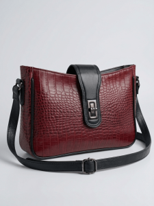 Premium genuine leather shoulder bag Luxury women’s leather crossbody bag Red wine crocodile leather handbag Stylish ladies shoulder bag Genuine leather premium handbag Elegant women’s crossbody purse